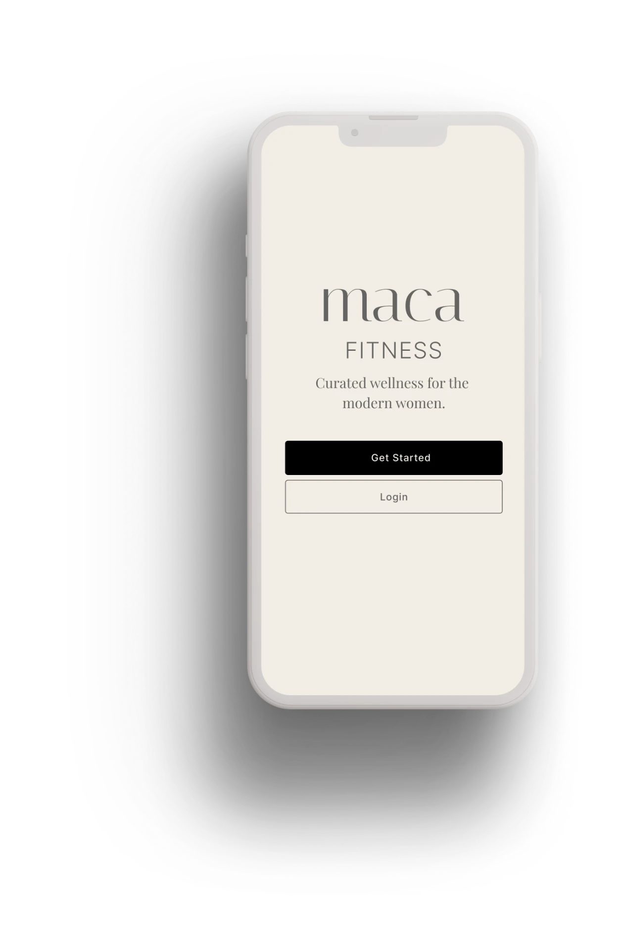 maca fitness welcome screen with Get Started and Login